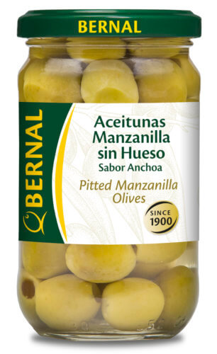 Olives sans noyaux parfumées aux anchois