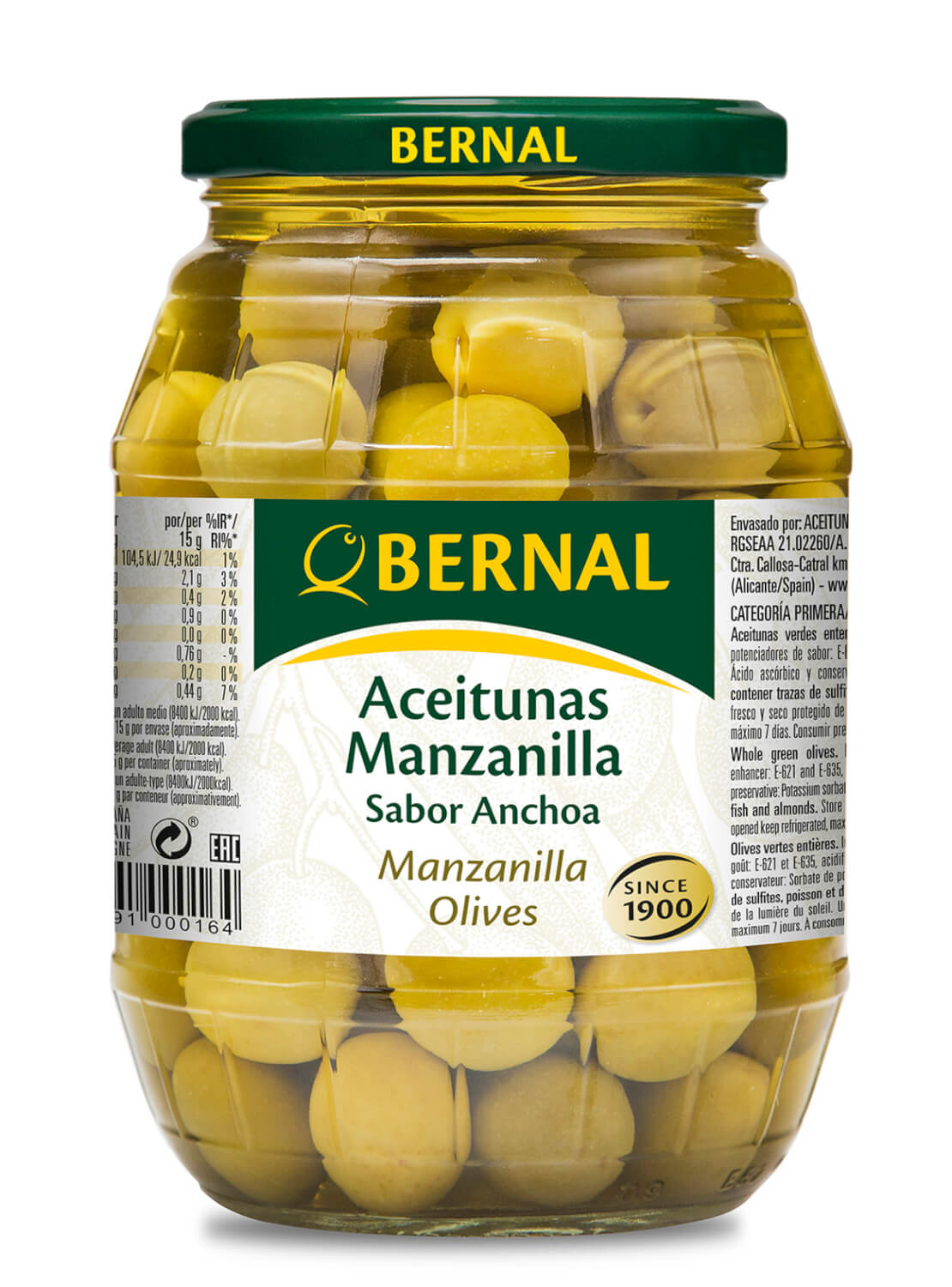 Olives Manzanilla avec noyaux parfumées aux anchois